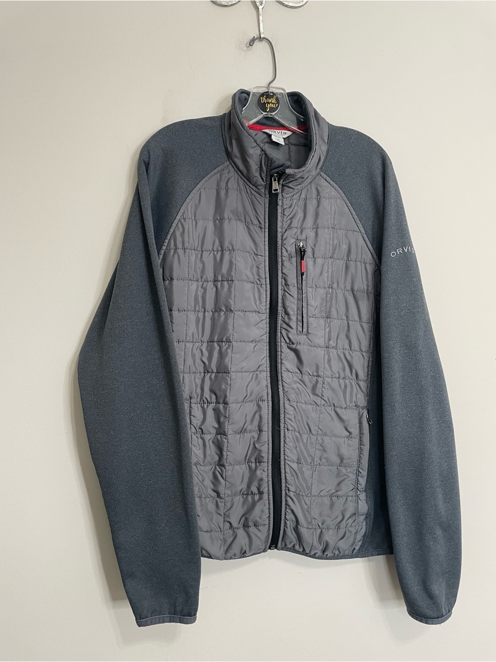Orvis Men's Charcoal Quilted Front Fleece Jacket Size Large